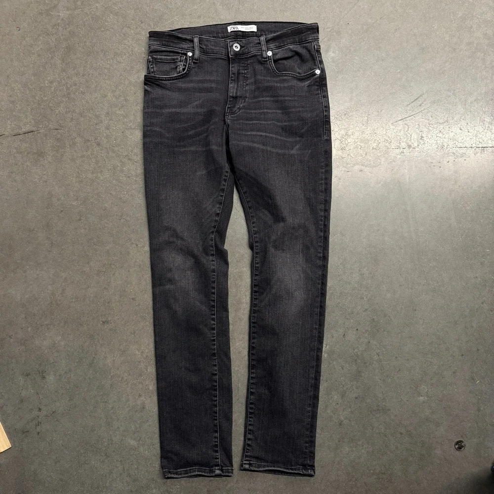 Zara Man Slim Fit Jeans Washed Black Denim Size 32 3655